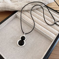Black Oval and Double Circle Cord Pendant Necklace view 6