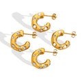 Chunky C-Hoop Earrings Faux Pearl Zircon Gold Steel view 5