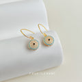 Gold Evil Eye Round Drop Earrings Turquoise Crystal Halo view 1