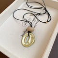 Black Cord Irregular Open Oval Pendant Necklace Gold Silver view 7