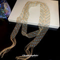 Blue Crystal Mesh Scarf Necklace in Gold and Silver Tones view 4