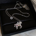 Silver Crystal Unicorn Stud Earrings Pendant Necklace Pink view 7