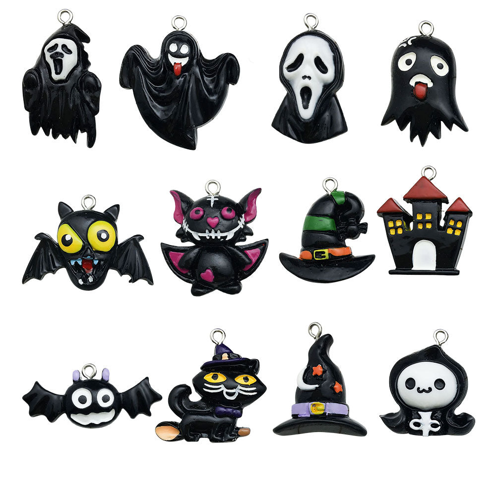 Resin Halloween Pumpkin Skull Ghost Charm Pendants for DIY Earring and Decoration Making