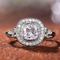 Silver Cushion Clear CZ Double Halo Split Shank Ring view 3