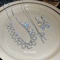 Silver Rhinestone Scallop Necklace Earring Set Bow Pendant view 4