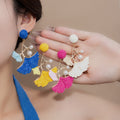 Woven Leaf Pearl Look Branch Statement Earrings in Six Colors view 2