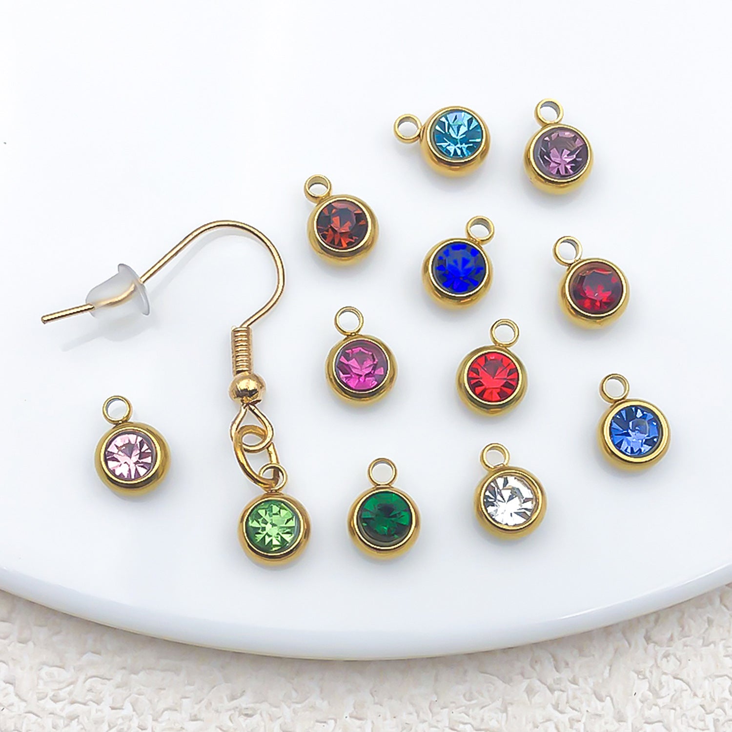 Stainless Steel Satellite Birthstone Charm Pendant for DIY Bracelet Necklace Jewelry