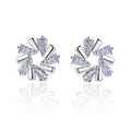 Silver Tone Radial Baguette Stone Cluster Stud Earrings view 6