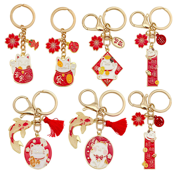 Cat Charm Keychains Featuring Red Cat Across 16 Pictured Variations
