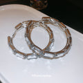 Wide Rectangular Crystal Hoop Earrings in Silver Tone view 4