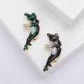 Reading Frog Enamel Brooch in Detailed Metal and Crystal Design view 1