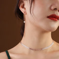Leaf Choker Necklace Pearl Drop Leaf Earrings Gold Steel Rose view 9