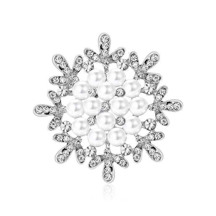 Round Pearl Sunburst Brooch in Rose Gold or Silver Tone