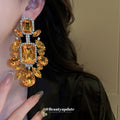 Champagne Crystal Geometric Cluster Statement Drop Earrings view 3