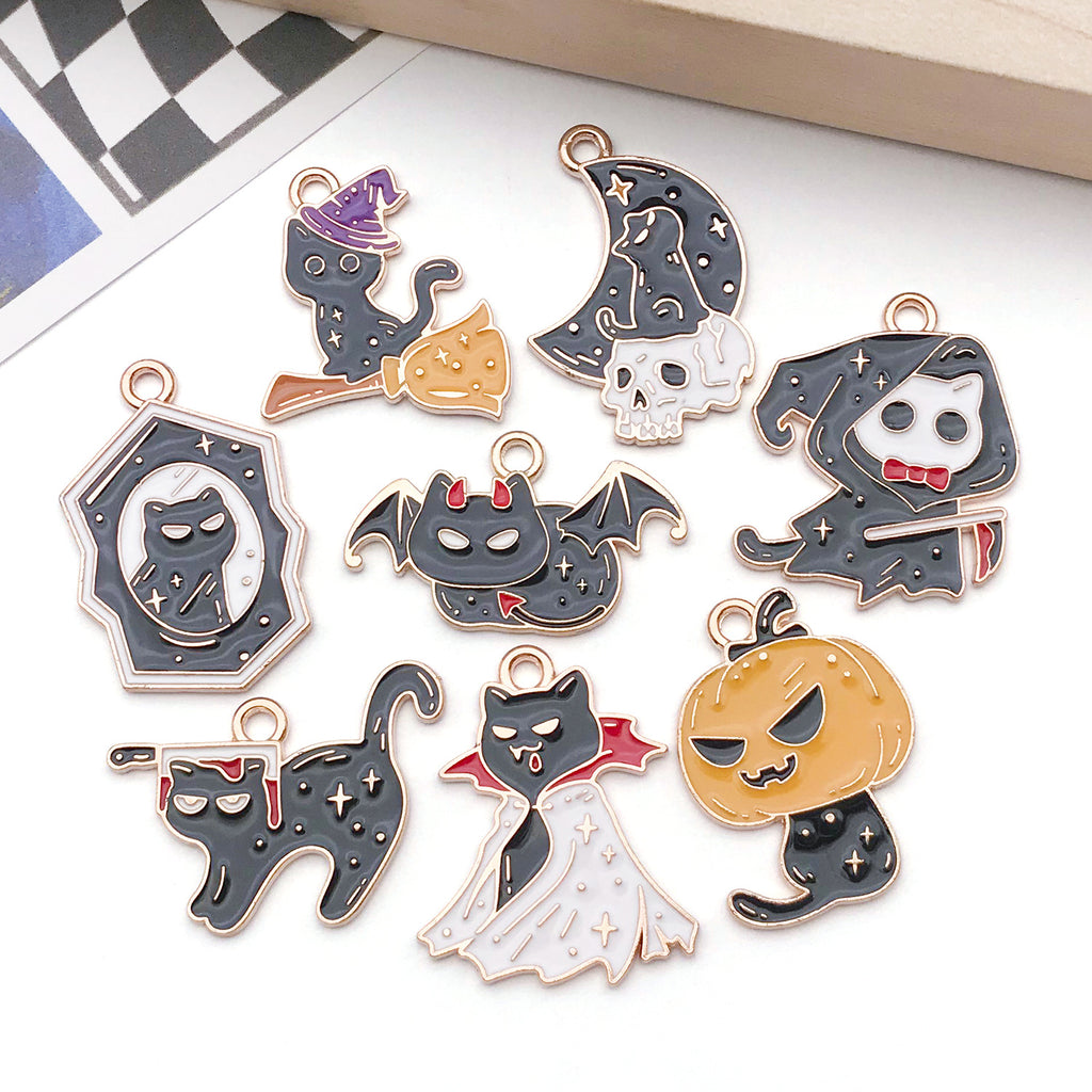 Zinc Alloy Halloween Bat Black Cat Charm Pendant for Keychain Necklace Earrings DIY