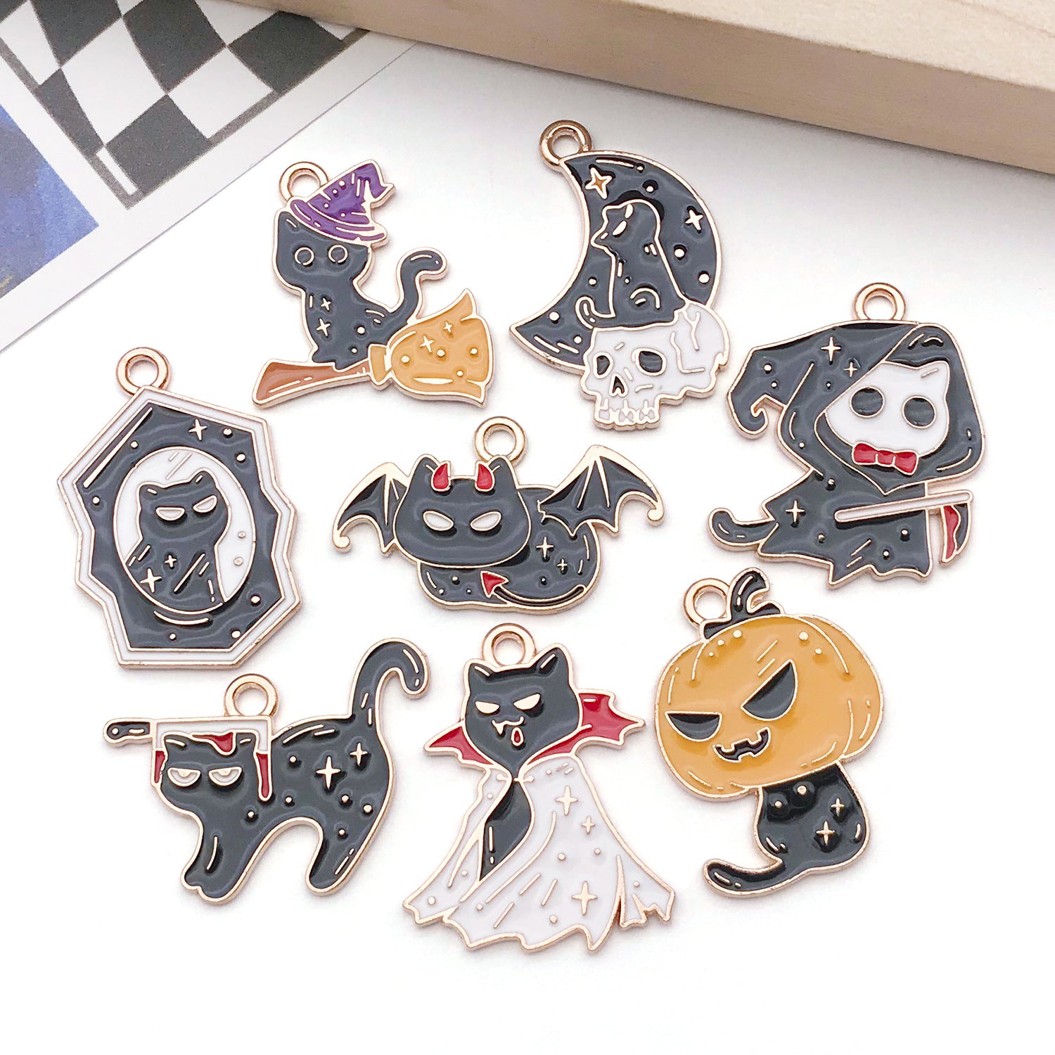 Zinc Alloy Halloween Bat Black Cat Charm Pendant for Keychain Necklace Earrings DIY