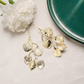 Gold Tone Leaf Branch Long Dangle Fishhook Earrings view 2