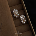 Gold Cluster Pearl Crystal Square Stud Earrings Pair view 3