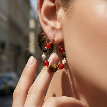Tiger Eye and Color Stone Hoop Earrings in Four Variants