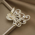 Gold Phoenix Rhinestone Brooch Clear Crystal Swirl Tail Pin view 2