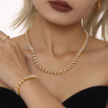 Imitation Pearl Heart Link Necklace Bracelet Gold Steel view 3
