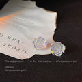 Clear Iridescent Rose Flower Stud Earrings Two Sizes view 4