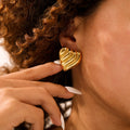 Wave Ribbed Heart Stud Earrings in Gold and Silver view 3