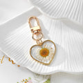 Gold Tone Pressed Flower Daisy Heart Snap-Hook Keychains in Ten Options view 8