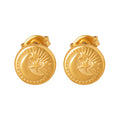 Gold Round Moon Star Embossed Mini Disc Stud Earrings view 5