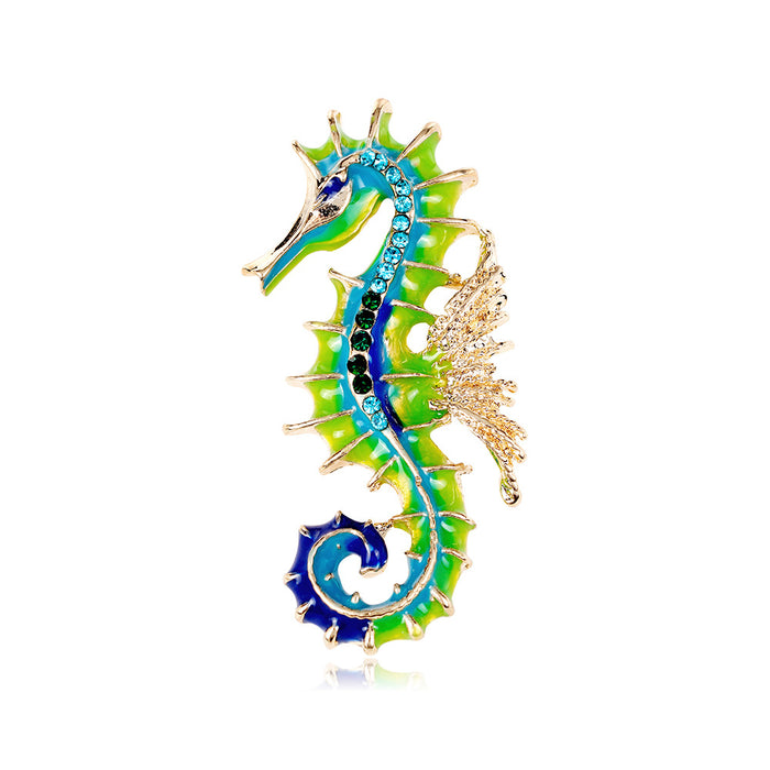 Green Gold Tone Horse Enamel Metal Brooch Pin for Jackets and Lapels