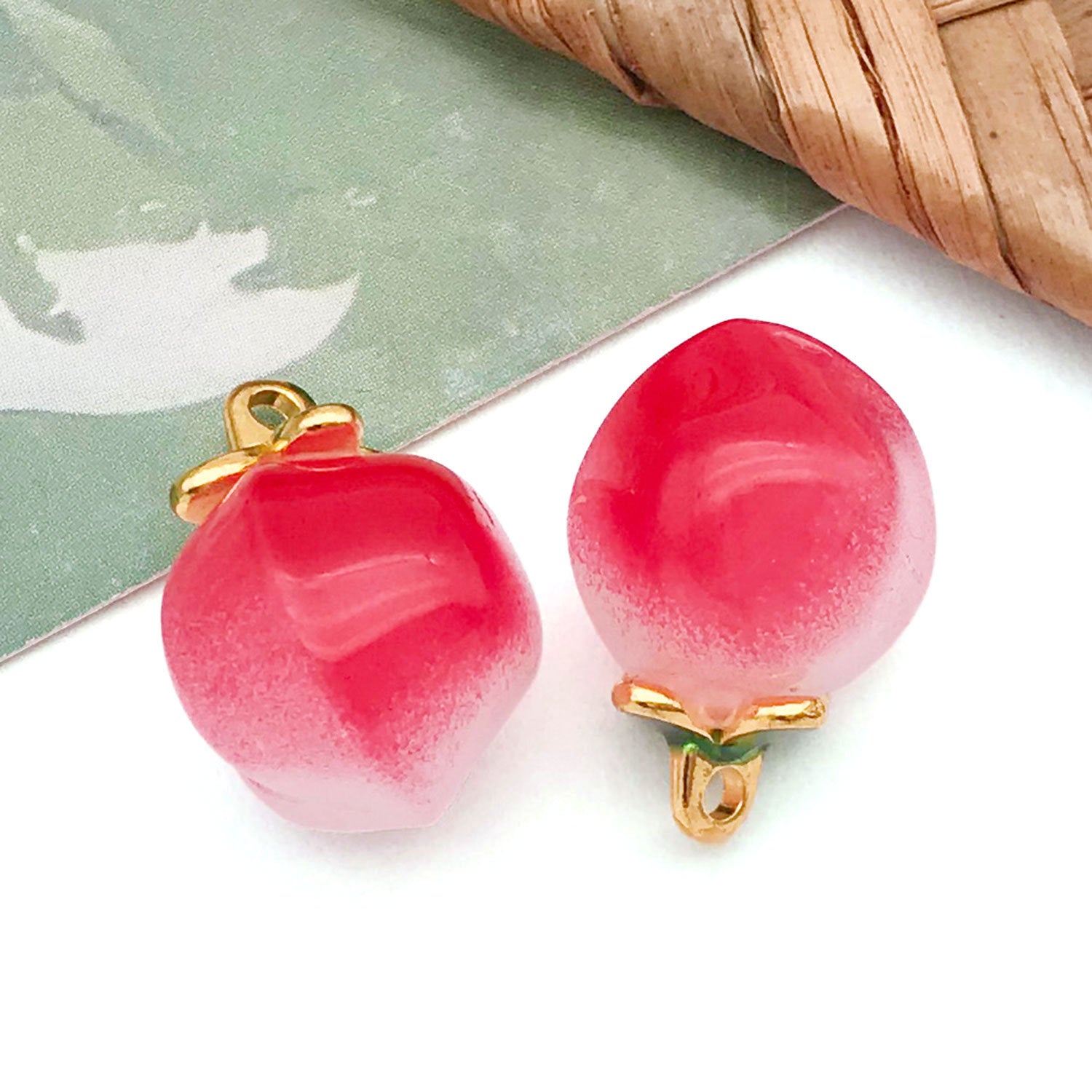 Candy Color Glass Peach Charm Pendant for Necklace Bracelet Jewelry Making
