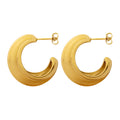 Thick C Shape Geometric Hoop Stud Earrings Gold Rose Steel view 5