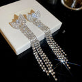 Gold And Silver Tone Bow Crystal Tassel Earrings Decorative Jewelry view 7