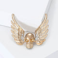 Gold Silver Winged Skull Brooch Clear Rhinestone Accents view 4