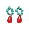 Turquoise Blue Chip Hoop and Deep Red Teardrop Earrings view 5