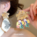 Wood And Printed Flower Wing Drop Stud Earrings Fashion Jewelry view 1