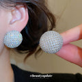Oversized Silver Crystal Dome Stud Earrings Statement Jewelry view 2