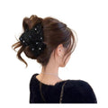 Black Sequin Tweed Triangle Bow Large Hair Claw Clip view 5