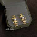 Gold Bamboo Branch Drop Earrings White Pearl Layered Pair view 3