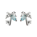 Silver Tone Aqua Stone Palm Tree Stud Earrings For Women view 5
