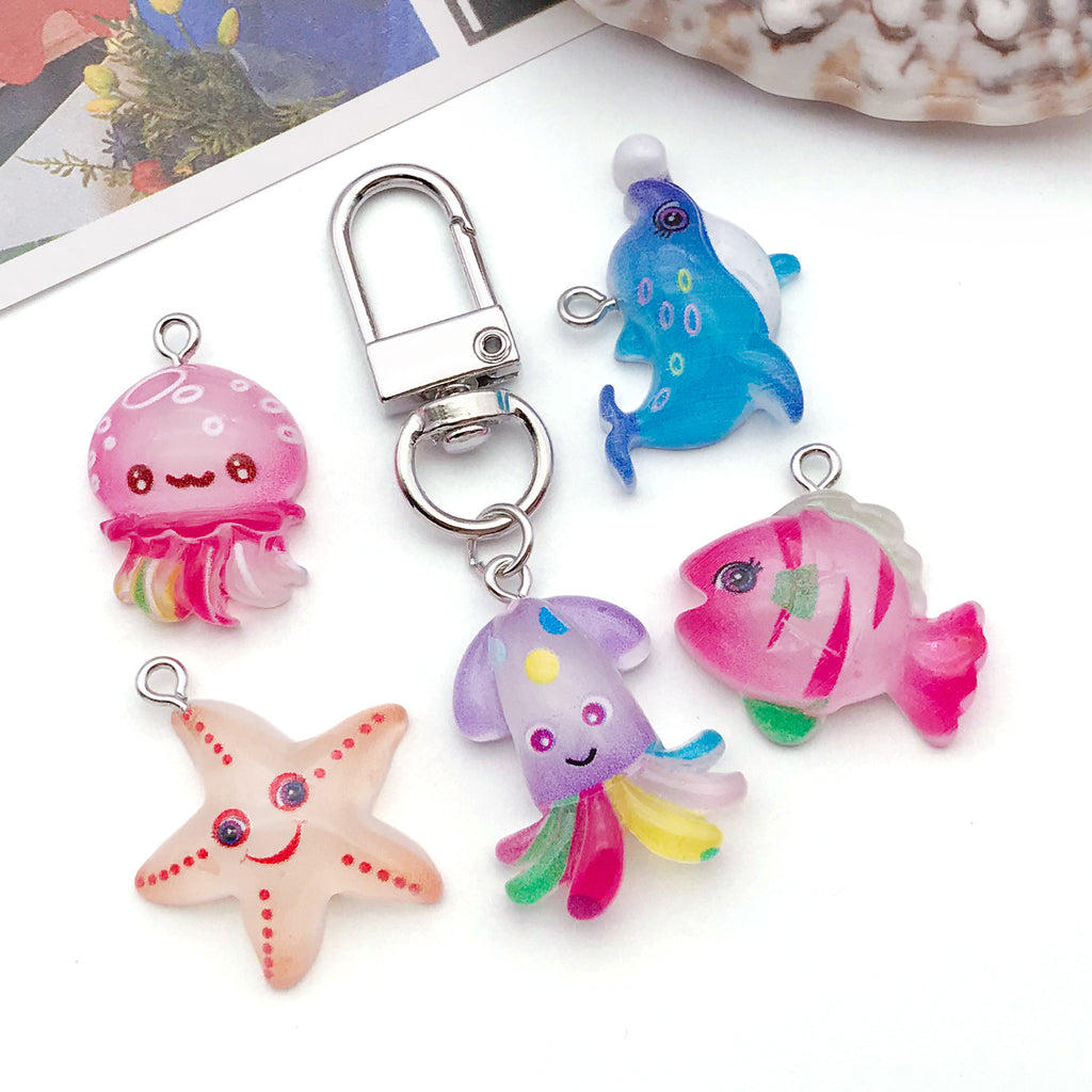 Resin Cartoon Jellyfish Octopus Starfish Crab charm pendants for DIY necklace keychain