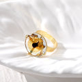 Gold Tone Oversized Faceted Crystal Adjustable Rings view 3