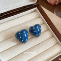 Brown Heart Stud Earrings With White Polka Dots Jewelry view 3