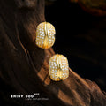 Gold Geometric Pave Cushion Wave Band Stud Earrings view 6
