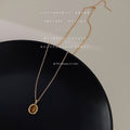 Gold Tone Brown Oval Stone Double Frame Pendant Chain Necklace view 4