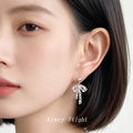 Silver Heart Stud Pearl Zircon Lace Bow Drop Earrings view 2