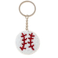 White Beaded Baseball Stitch Round Keychain With Red Accents view 5