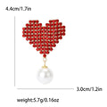 Red Crystal Pixel Heart Brooch with Pearl Drop for Jackets and Scarves view 4