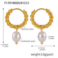 Gold Twisted Hoop Freshwater Pearl Drop Earrings Three Styles view 6