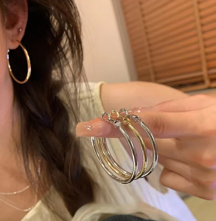 Polished Round Hoop Earrings in Three Sizes and Tones